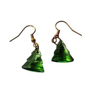 3D Christmas Tree Earrings Gold tone glass